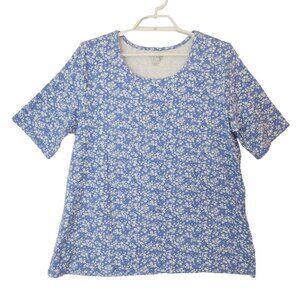Time and Tru Womens Top Blue White Floral XXXL 22 Short Sleeve Stretch